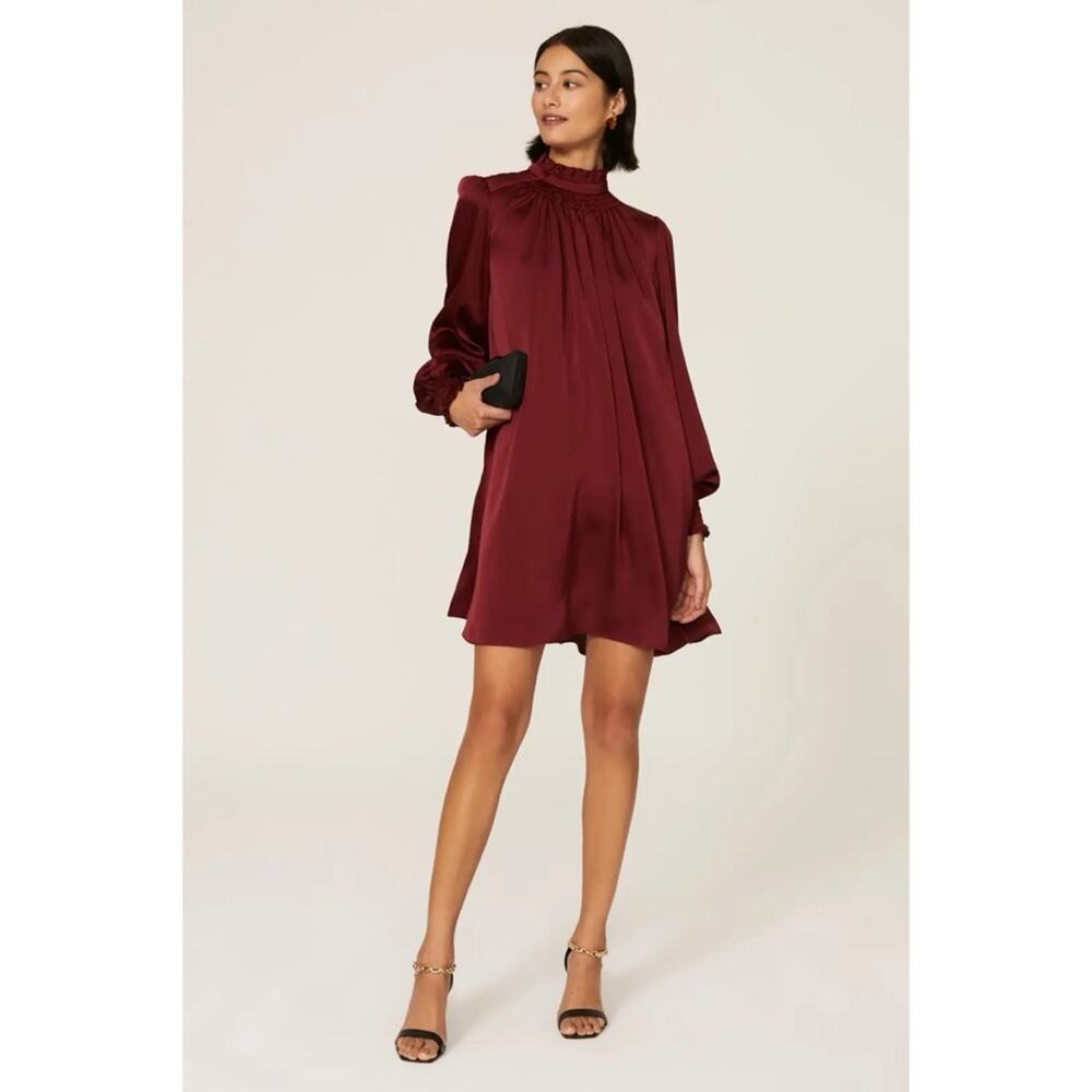 ADAM LIPPES High-Neck Burgundy Satin Like Shift Dress